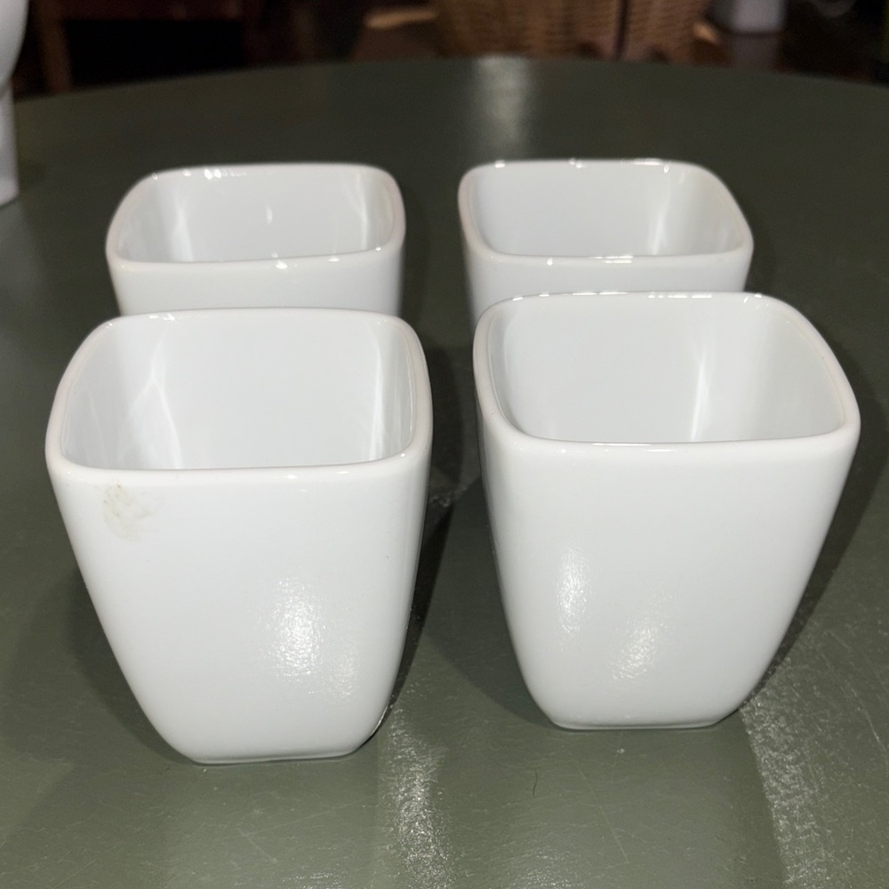 Set White Ceramic Square Tea Cups Asian Style Mugs or Soup Heavy Duty Porcelain